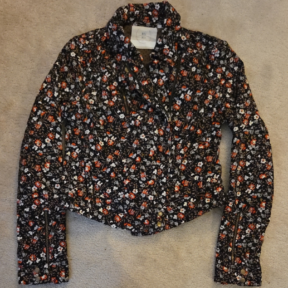 Anthropologie Hei Hei Black Floral Cropped Moto Jacket 6